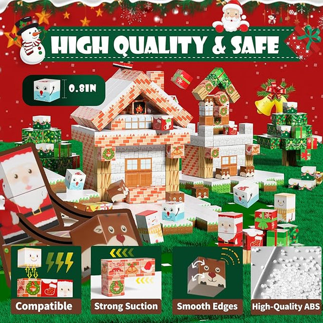 Magnetic Blocks | 100PCS 0.8in Sensory Christmas Magnetic Tiles Building Cubes 2025 Upgraded STEM Game Toys for Toddlers | Christmas Birthday Gifts for Boys & Girls Ages 3-4, 5 6 7 8 9 10 11 12
