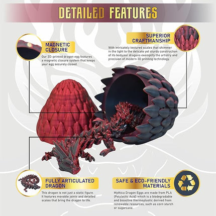 MYTHICA 3D Printed Dragon Egg Unleash Your Imagination with Our Crystal Mystery Dragon Egg Collection Fully Articulated Fidget Desk Toy for ADHD, Autism, Anxiety & Stress Relief (Onyx-Blaze)