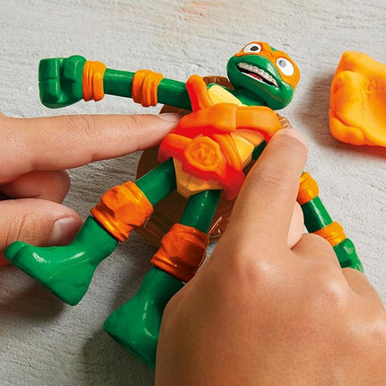 Play-Doh Teenage Mutant Ninja Turtles Slice & Blast Pizza Playset, Bendy 4 Inch Mikey Action Figure, Kids Arts & Crafts, TMNT Toys for Boys & Girls 4+