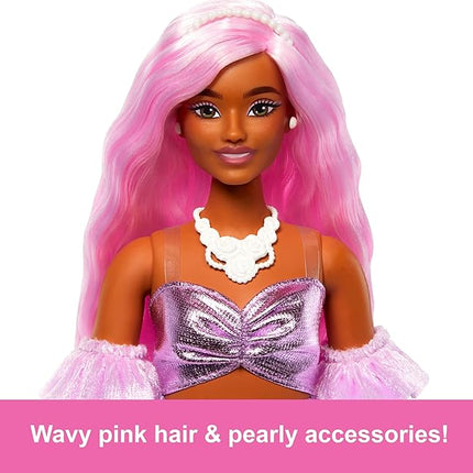 Barbie Deluxe Style Doll #1 in Barbiecore Outfit, Pink Hair and Glossy Pink Dress with Accessories Like Velvet Gloves, Money Purse, and More
