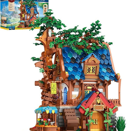 Reobrix Medieval Tree House Lighting Building Block Set, Collectible Architecture Display or Home Office Decor, European Creative Construction Building Kits 66008, Gifts for Adults, Teens 14+