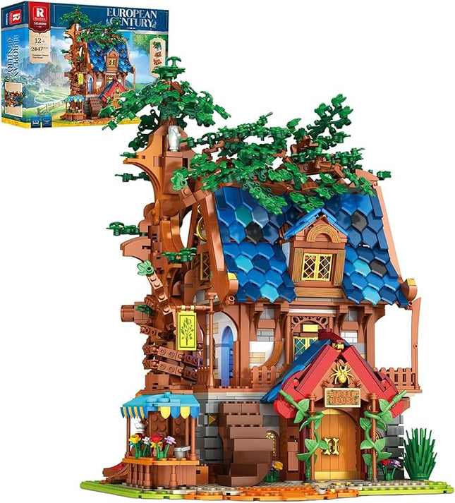 Reobrix Medieval Tree House Lighting Building Block Set, Collectible Architecture Display or Home Office Decor, European Creative Construction Building Kits 66008, Gifts for Adults, Teens 14+