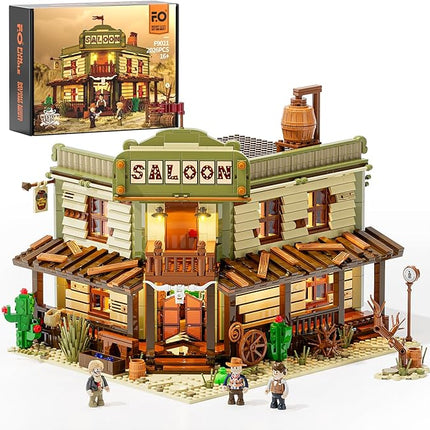 FUNWHOLE Western-Saloon Lighting Building-Bricks Set - The Old West Saloon LED Light Construction Building Model Set 2026 Pcs for Adults and Teen