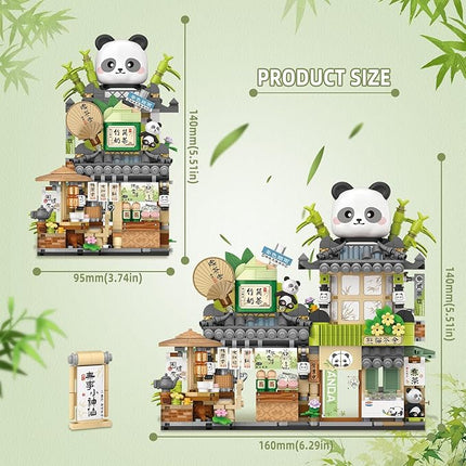 Street View Tea Shop Mini Building Blocks, MOC Creative Building Toys Cute Panda Animals Building Set for Girls 6-12, Simulation Architecture Construction Toy, Gift Idea for Kids Adults (860PCS)