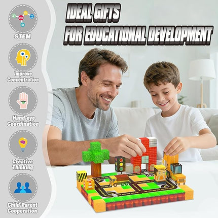 138PCS Magnetic Blocks - Magnetic Building Blocks Magnet Block Cubes Construction Set, STEM Sensory Stacking Toys for Kids Boys Girls Ages 3 4 5 6 7 8-12 Holiday Christmas Birthday Gifts