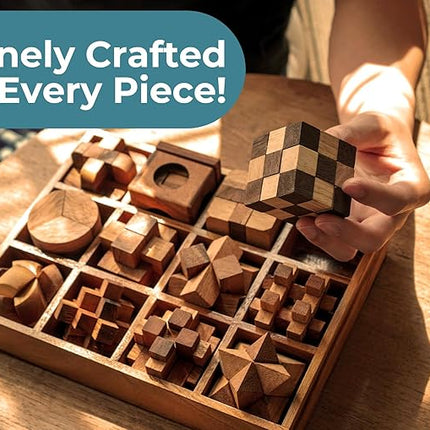 BSIRI Wooden Puzzle Box Set (12 Games) - Challenging Brain Teasers and 3D Puzzles for Adults, Interlocking Games for IQ Test, Ideal for Patio Decor and Unique Gift for Chistmas