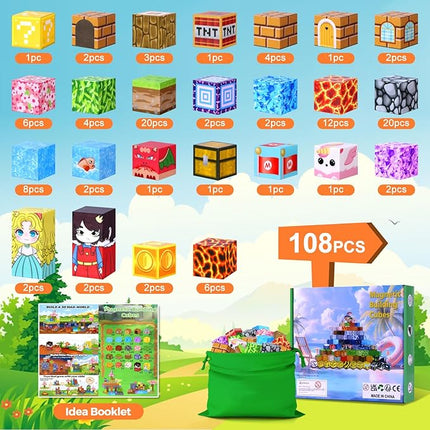 Magnetic Building Blocks STEM Toys for Kids Ages 3-15, 108 PCS Magnetic Toys Set with Storage Bag, Educational Construction Stacking Toys for Toddlers, for Boys and Girls