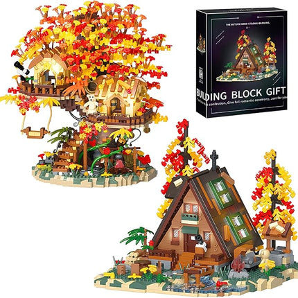 Flowers Wood Frame Cabin Building Blocks Set, Cherry Blossom Bonsai Treehouse Architecture Micro Mini Block Kits Gift for Adults and Kids（2151 Pieces）