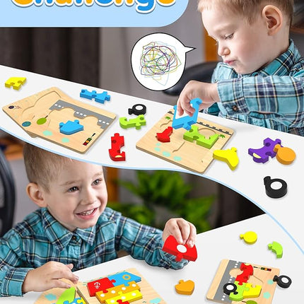 Yetonamr Wooden Toddler Puzzles Gifts Toys for Boys Girls, 4 Vehicle Shape Montessori Toy Educational Blocks Kids Toys Gift Baby Learning Toy