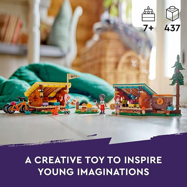 LEGO Friends Adventure Camp Cozy Cabins Camping Toy, Kids’ Nature Playset, Pretend Play Toy with 3 Mini Doll Characters and a Fox Toy Figure, Birthday Gift Idea for 7 Year Olds and Up, 42624