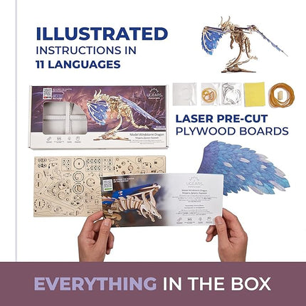 UGEARS 3D Wooden Puzzles for Adults - Windstorm Dragon 3D Puzzle - Mechanical Model Kits for Adults to Build - DIY Building Set Gifts for Fathers Day - 320 Pcs