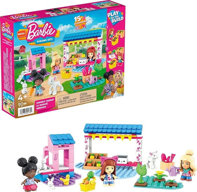 MEGA Barbie Toy Building Set - Farmer's Market With 3 Micro-Dolls, 4 Pets and Accessories - Easy To Build Set For Ages 4 and Up