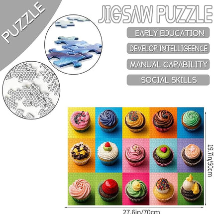 1000 Piece Jigsaw Puzzles for Adults,Different Fillings and Decorations Cupcakes Jigsaw Puzzles，Colorful Cupcakes Puzzle，Challenging Family Activity for Game Nights，Cupcake Dessert Puzzle Decor