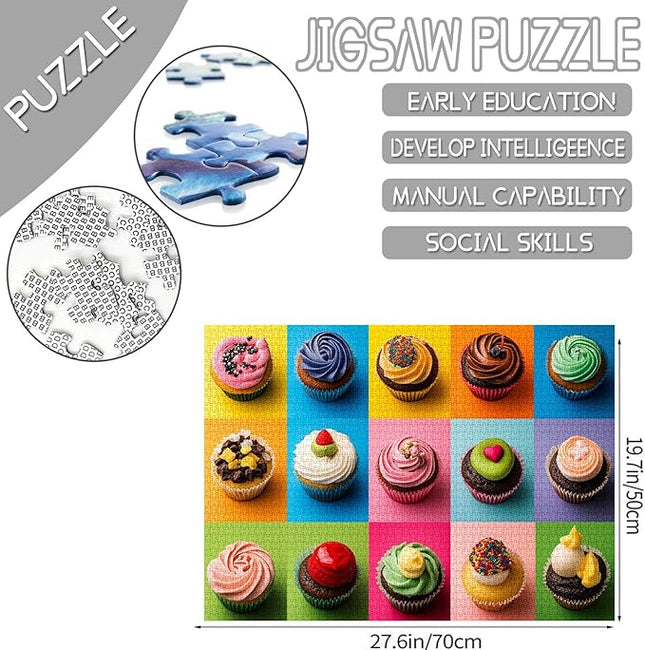 1000 Piece Jigsaw Puzzles for Adults,Different Fillings and Decorations Cupcakes Jigsaw Puzzles，Colorful Cupcakes Puzzle，Challenging Family Activity for Game Nights，Cupcake Dessert Puzzle Decor