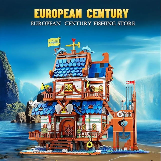 Reobrix Medieval Fishing Store Lighting Building Block Sets for Adults, Medieval Architecture Display or Home Office Decor, Creative Construction Building Kits 66007, Idea Gift for Adults