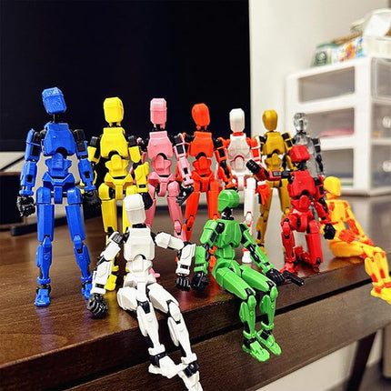 4-Pack Titan T13 Action Figures Set - Assembled Robot Anime Figures with Movable Joints - Fidget Toys for Boys and Girls (White, Yellow, Blue, Red)