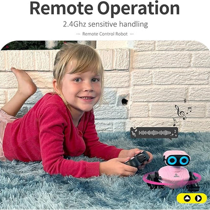 GILOBABY Remote Control Robot Toy for Kids 3-5 Years, Flashing LED Eyes, Dancing and Flexible Moves, Auto Demo Mode, Gift for Girls (Pink)