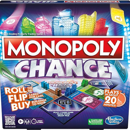 Monopoly Chance Board Game for Adults and Kids | Fast-Paced Family Party Game | Ages 8+ | 2-4 Players | 20 Mins. Average (Amazon Exclusive)