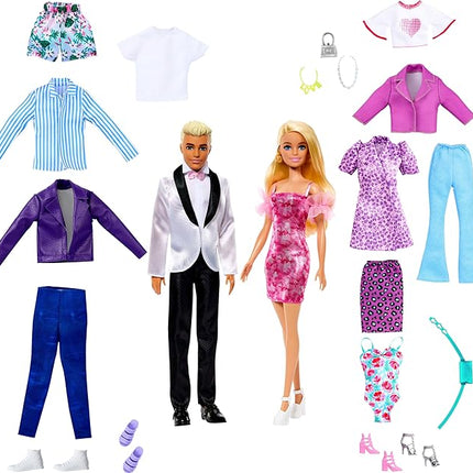 Barbie & Ken Doll Set with 2 Fashion Dolls, Clothes & Accessories, Includes Dresses, Tees, Pants, Swimsuits & More