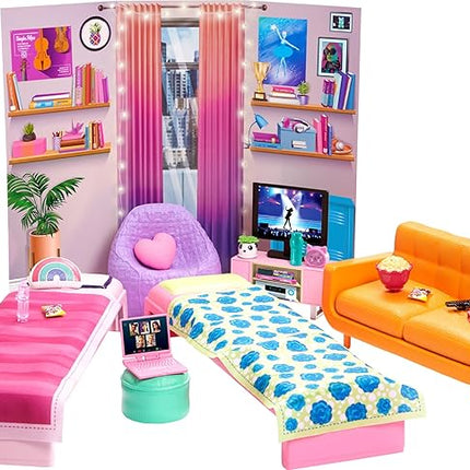 Barbie Toy Playset, Big City, Big Dreams Dorm Room Furniture & Accessories with 2 Beds, Couch, Bean Bag Chair & More