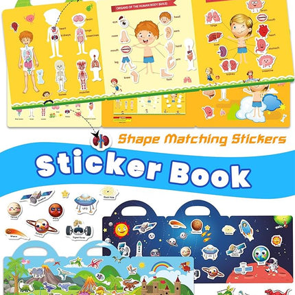 Reusable Sticker Book for Toddlers 2-4 Years, Stickers for Kids, Toddler Sticker Book Ages 1-3, Toddler Craft Activities, Toddlers Travel Toys Ages 2+ Boy Girl Birthday Gifts