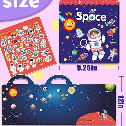 Benresive Reusable Sticker Book for Toddlers 2-4 Years, Fun Travel Stickers for Kids, Waterproof Sticker Books for Toddlers 1-3, Crafts Activities for Todddlers 1-3 2-4 3-5 - Space