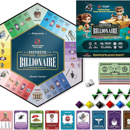Paycheck to Billionaire: Master Financial Freedom - Smart Investing & Cost Management Board Game - Ideal for Game Night, Educational Play - Perfect for Boys and Girls Ages 8+, Adults and Family