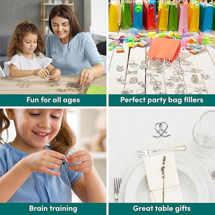 THE TWIDDLERS 36 Metal Brain Teaser Puzzles for Kids & Adults (4 Levels) - Disentanglement Mind Teaser Puzzles with Pouch - Party Favor, Educational Gift