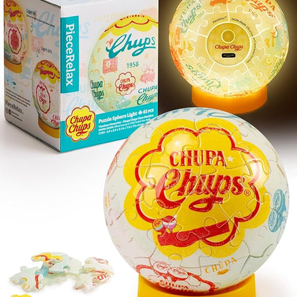 Chupa Chups X PieceRelax 3D Plastic Puzzle Sphere Light for Adults 60 Piece - Timeless Memories - Chupa Chups Time Machine Unique Gift & Home Décor with Curved Plastic Puzzle Pieces [J1151]