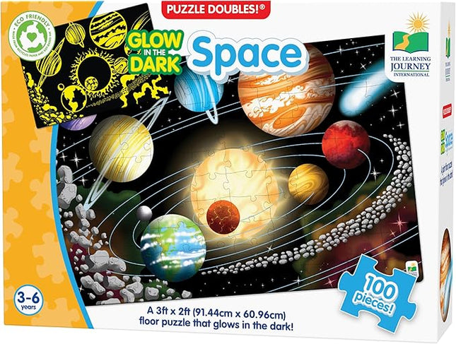 The Learning Journey Puzzle Doubles Glow in the Dark - Space - 100 Piece Glow in the Dark Preschool Puzzle (3 x 2 feet) - Educational Gifts for Boys & Girls Ages 3 and Up - Award Winning Puzzles