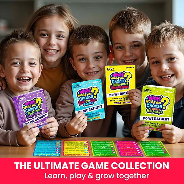 QUOKKA 4-Pack Card Game| 2000+ Hilarious Questions| Funny Family & Party Board Games for Kids, Teens, Adults - Travel, Pop Culture, Daily Life & Situations | What Would You Choose Challenges Ages 8+