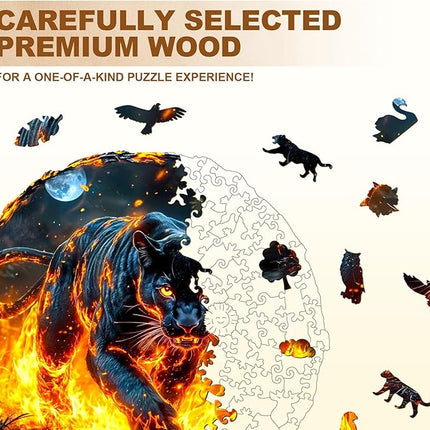 Wooden Puzzles for Adults - Flame Panther Wood Puzzles Adult - Unique Animal Shape Wooden Jigsaw Puzzles for Adults - Birthday Gifts for Puzzle Lovers, Family (11.4 * 11.3in)