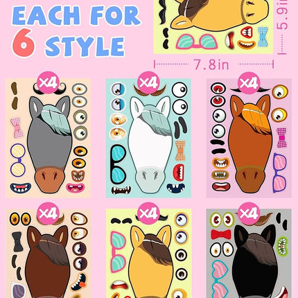 24 Pcs Make Your Own Horse Sticker Sheets for Kids with Horse Face Stickers for Kids Crafts Activities Gift Bag Stuffers for Birthday Party Favors Supplies