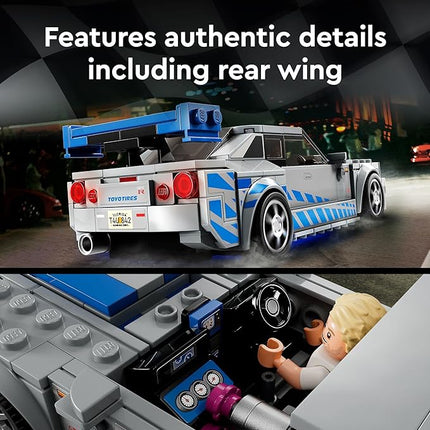 LEGO Speed Champions 2 Fast 2 Furious Nissan Skyline GT-R (R34), Race Car Toy Model Building Kit, Collectible with Racer Minifigure, 2023 Set for Kids, Boys and Girls Ages 9 and Up 76917