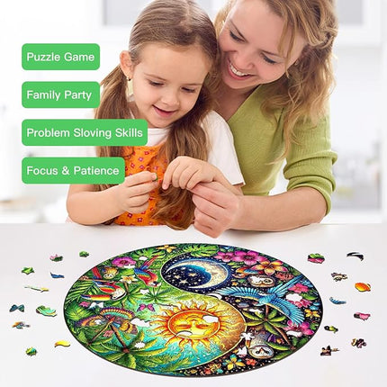 Wooden Puzzle for Adults – Tropiacl Yin-Yang Shaped Jigsaw, Unique Brain Teaser for Kid & Teen, 220 Pieces, 10"x10", Ships as Whole Puzzle Board (No Loose Pieces), Gift-Ready Box, Fun Family Game