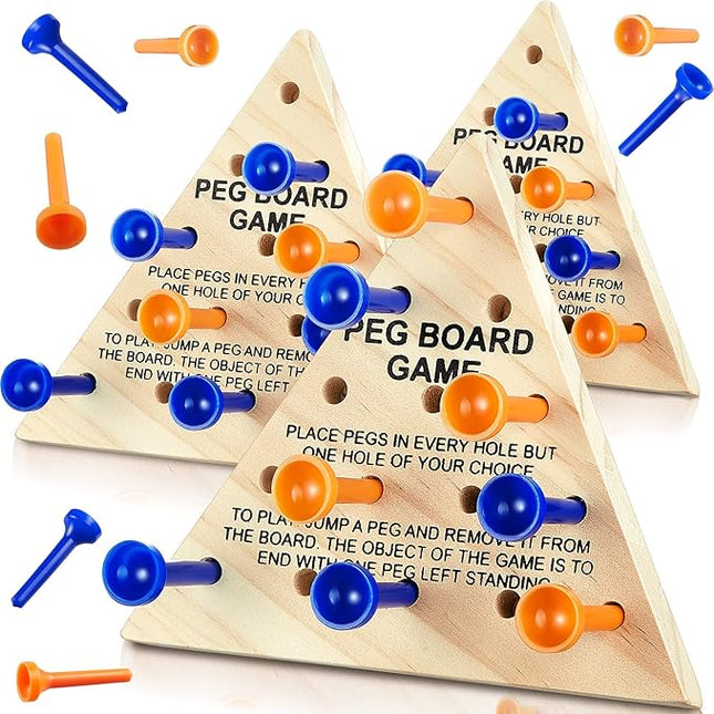 Zhanmai Wooden Triangle Peg, 3 Sets, Educational Board, Travel Size, Operation Christmas Learning Puzzles (3 Sets,Blue, Orange)