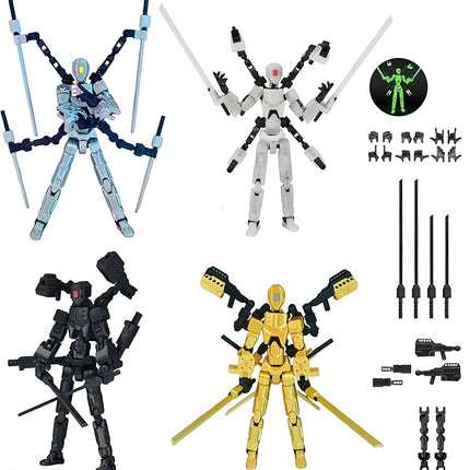 T13 Action Figure Set & Titan 13 Toys 4 Pack（3d Printed Action Figures Assembly Completed）（Multi-Jointed Movable）（Mecha Designs Includes Various Accessories）Dummy 13 T 13 Figures Desk Decoration 5.5in