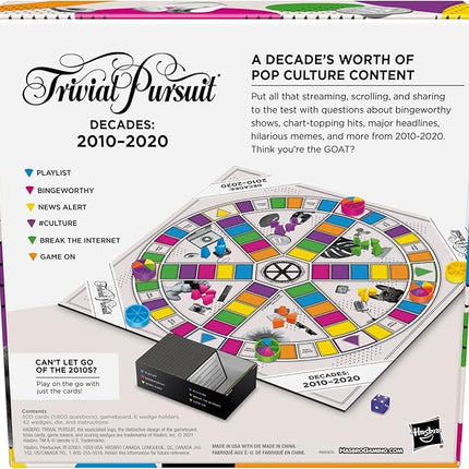Hasbro Gaming Trivial Pursuit Decades 2010 to 2020 Board Game for Adults and Teens, Pop Culture Trivia Game for 2 to 6 Players, Ages 16 and Up