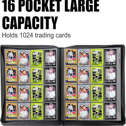 Trading Card Binder with16 Pocket 32 Pages up to 1024 Soccer TCG MTG YGO Trading Cards Binder,Waterproof Ringless Side Loading Trading Card Album for Soccer Cards 2024-2025