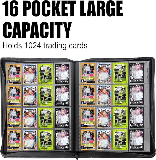 Trading Card Binder with16 Pocket 32 Pages up to 1024 Soccer TCG MTG YGO Trading Cards Binder,Waterproof Ringless Side Loading Trading Card Album for Soccer Cards 2024-2025