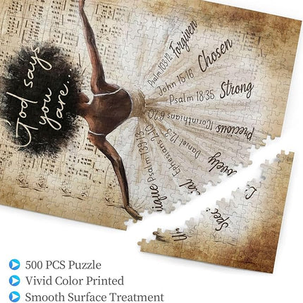 African American Jigsaw Puzzles 500 Pieces for Adults, Dancing with God Says You are Quote, Black Woman Wooden Puzzle for Stress Relief, Challenging Brain Teaser & Home Decor