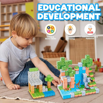 Contixo Magnetic Blocks - 145 PCS Magnet Cubes Building Tiles for Kids Ages 3-12, STEM Learning Toys with Vibrant Colors, Educational Toddler Toys for Creative Play, Birthday Gifts for Boys and Girls