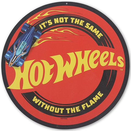 Mattel Hot Wheels Not the Same Without the Flame Metal Sign - Fun Hot Wheels Wall Decor for Kids' Bedroom or Man Cave