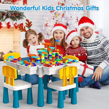 OCATO Toddlers Kids Table and 4 Chairs Set: Activity Table with 152Pcs Large Marble Run Building Blocks Storage All in One Play Sensory Water Tables Sand Tables for Boys Girls 3 4 5 6 Year Old