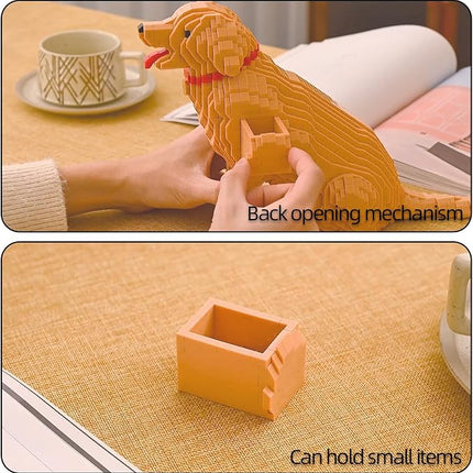Animal Dog Adorable Pet Golden Retriever Micro Building Blocks Set with Secret Hidden Storage Box Inside! Ideal Toy for Dog Lovers, Kids & Adults.