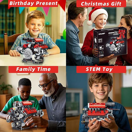 Mini V8 Engine Building Kit That Runs，Engine Building Blocks with LED Light for Adults,Engine Model Set Construction STEM Toy for Kids Boys (660 Pcs)