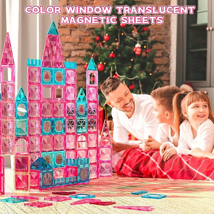 Magnets Tile Set, Upgrade DIY Castle Theme 160 PCS Building Blocks Magnets Toys, 3D Magnet Puzzles Stacking Blocks for Boys Girls - Learning by Playing Games to Improve Imagination & Creativity