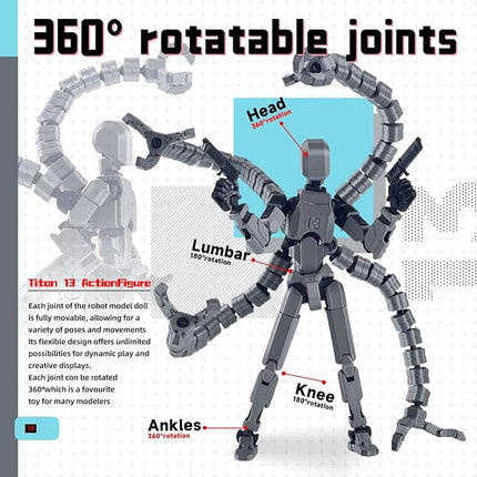 Assembly Completed T13 Action Figure,T13 Action Figure Multi-Jointed Movable,Ultimate Desktop Decor for Lovers t-13 Movability 3D Printed Toys (Gray, 5.5in)