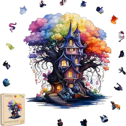 Wooden Puzzles, 174PCS Magical Tree Jigsaw Puzzles, Unique Shaped Wooden Puzzle for Adults and Kids, Family Game(Magical Tree, Large)