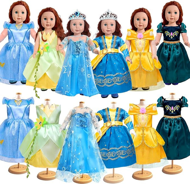 ARTST 18 inch Doll Clothes Accessories, 6PCS Princess Costume Set with Crown Fits for 18 inch Girl Dolls, Gift for Girl Christmas Birthday Party
